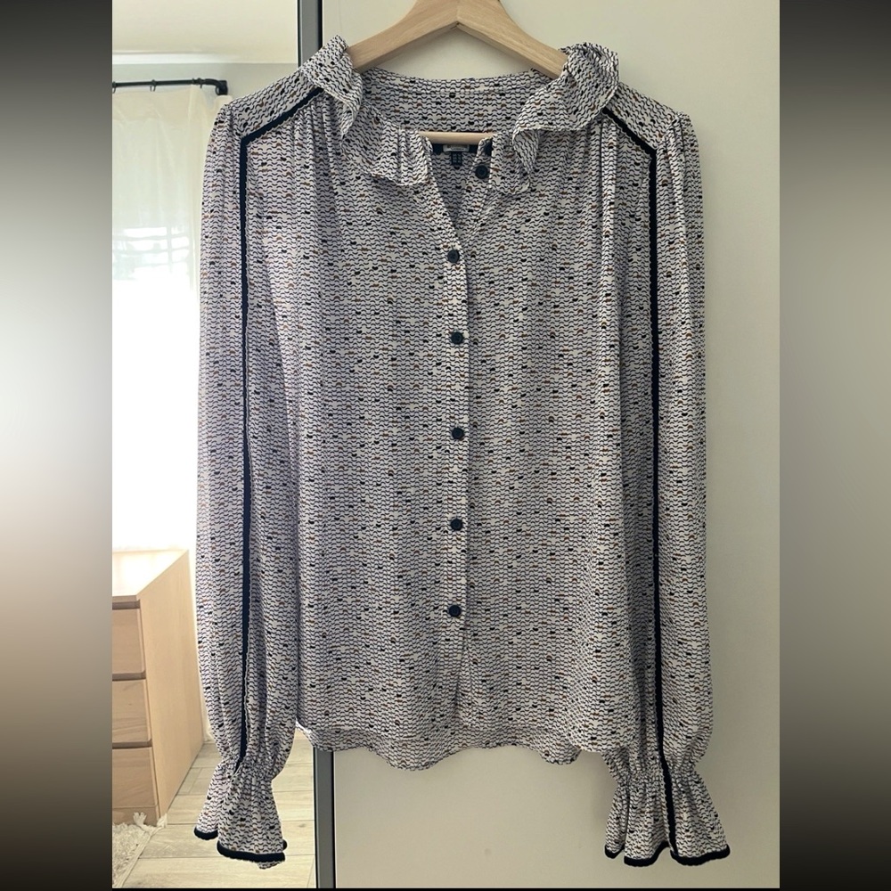 ME+EM Women's Long Sleeve Ruffle Sz US 10 Feminine Button Down Blouse Scallop
